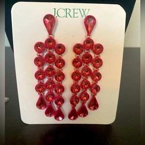 J.Crew Jamie Sparkly Waterfall Earrings Fuchsia Pink Hypoallergenic Posts NWT
